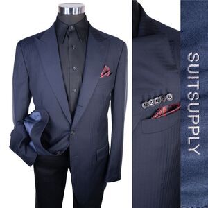 Suitsupply Viatel Barberis Sport Coat Jacket Blazer 46L 100'S Wool 3-Button Navy